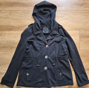 MAURICES Black Utility Jacket Size 0X Button Front with Drawstring Waist